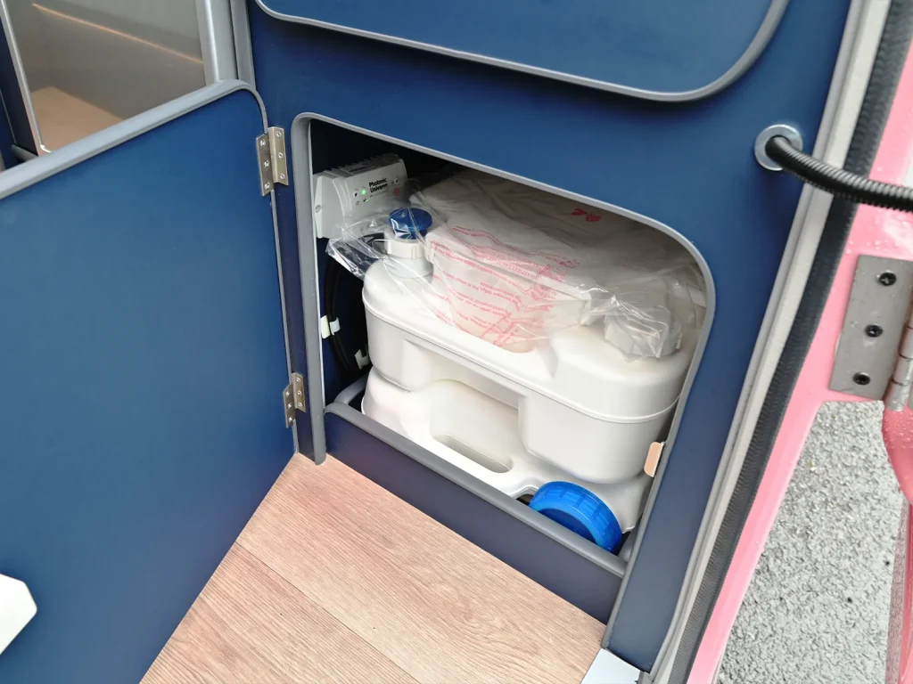 Porta-Potti style toilet included in Go-Pod micro caravan